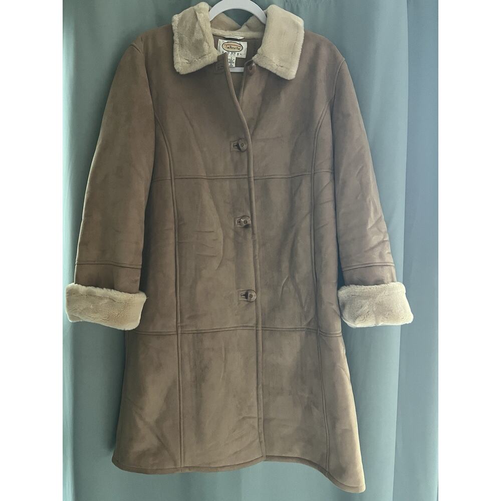 Vintage Talbots Faux Suede Sterling Coat Jacket Beige Petite Large L NWOT Medium